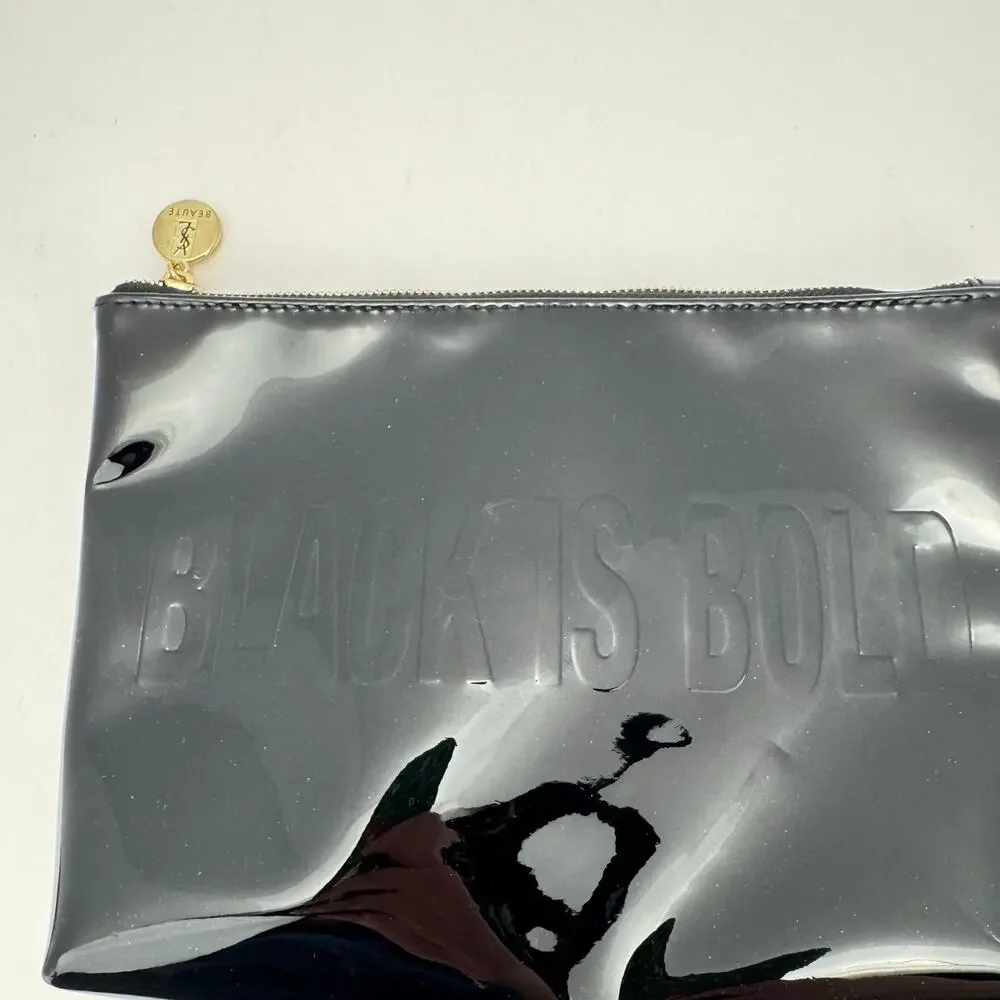 YSL Beaute Black is Bold Patent Faux Leather Zip Makeup Bag Clutch Case‎ Basic